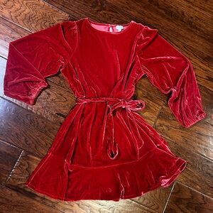 J.Crew Red Velvet Long Sleeve Tie-Waist Dress Size L NWT
